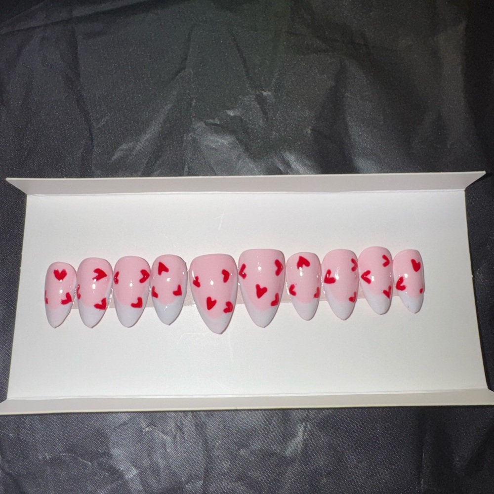 Pink and Red Heart Nail Set